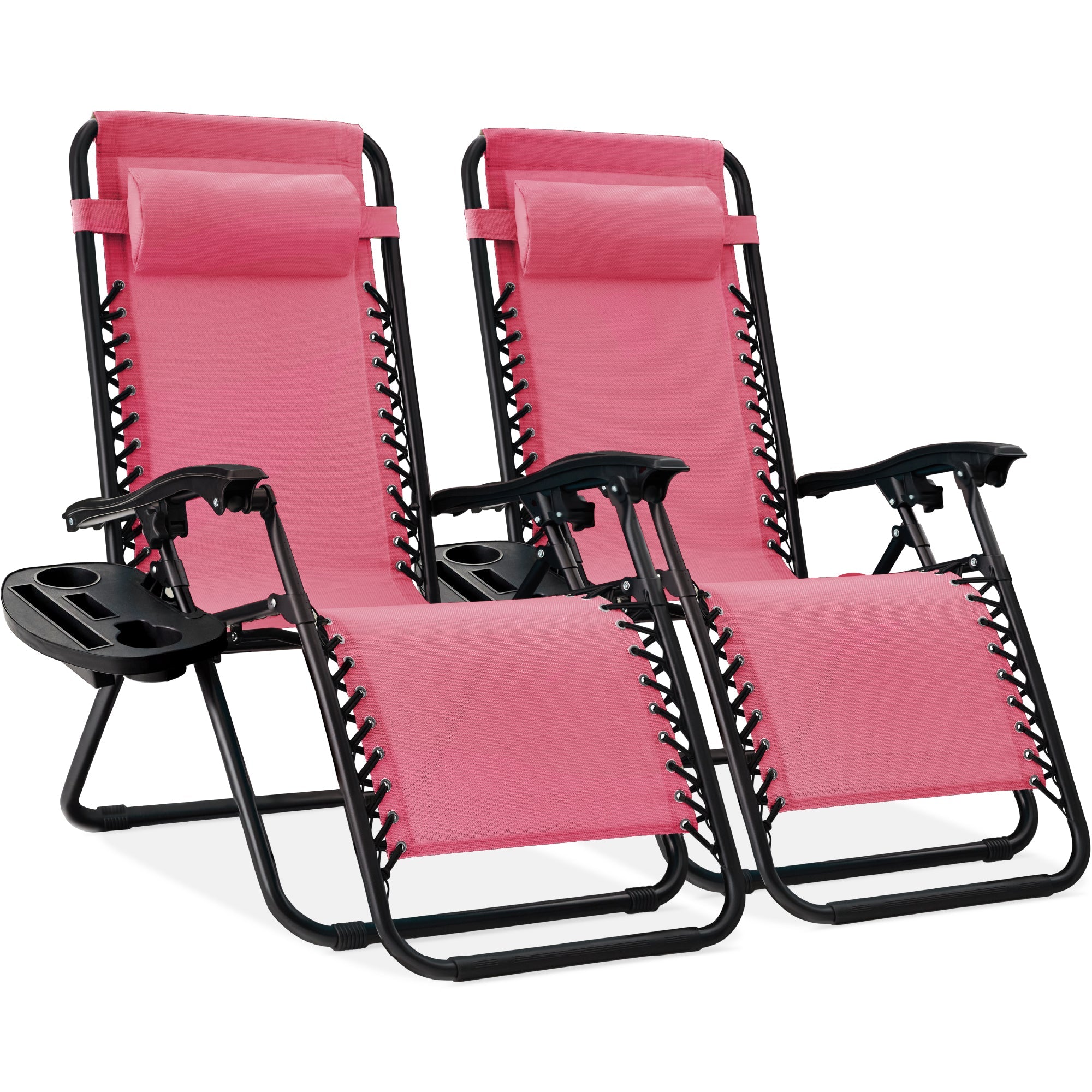 Set of 2 Adjustable Zero Gravity Patio Chair Recliners w/ Cup Holders - Pink