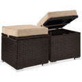 Set of 2 Wicker Ottomans, Multipurpose w/ Removable Cushions, Steel Frame - Brown/Beige
