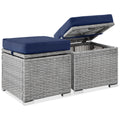 Set of 2 Wicker Ottomans, Multipurpose w/ Removable Cushions, Steel Frame - Gray/Navy