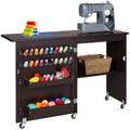 Folding Sewing Table Multipurpose Craft Station & Side Table w/ Wheels - Espresso