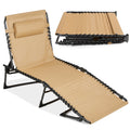Portable Patio Chaise Lounge Chair Outdoor Recliner w/ Pillow - Beige