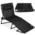 Portable Patio Chaise Lounge Chair Outdoor Recliner w/ Pillow - Black