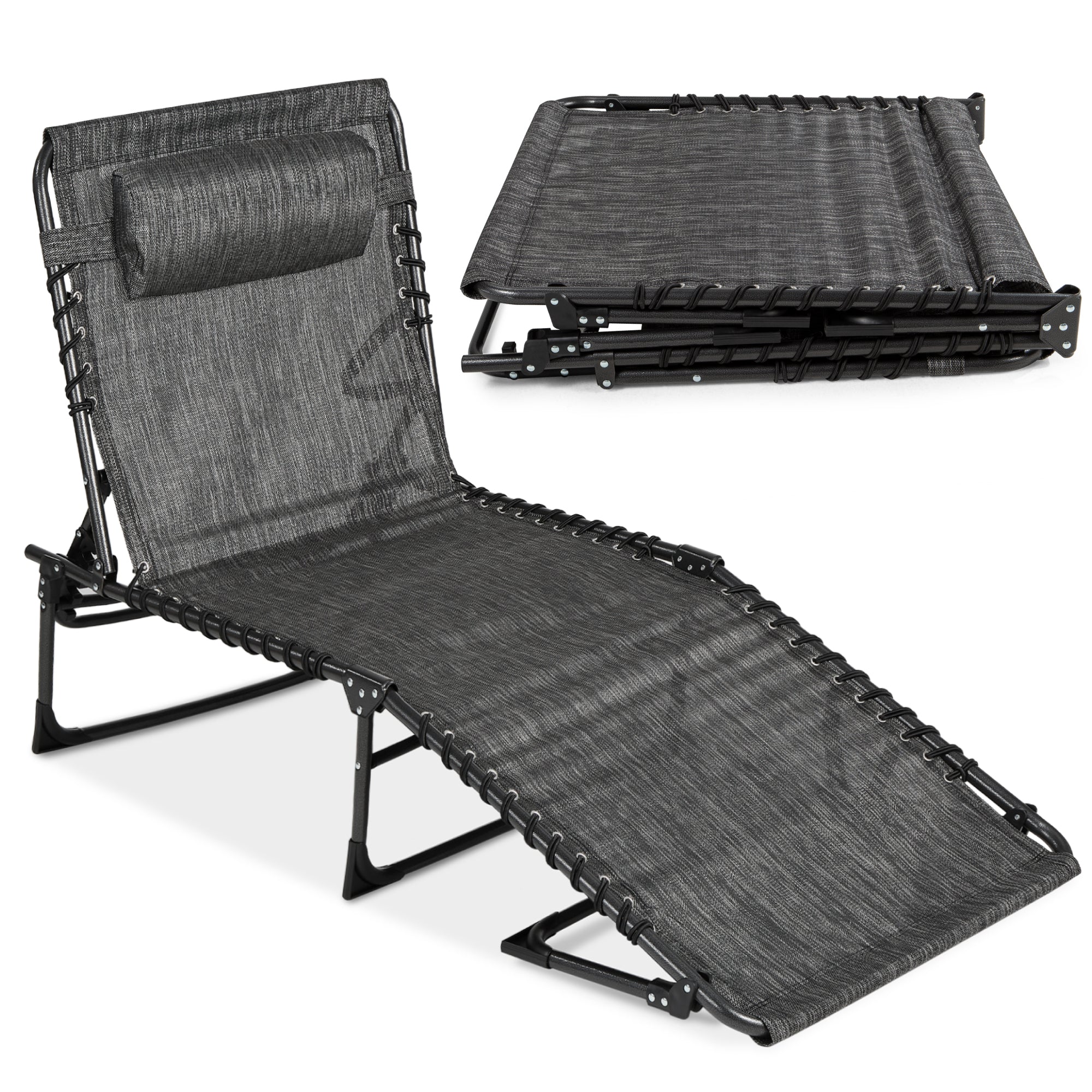 Portable Patio Chaise Lounge Chair Outdoor Recliner w/ Pillow - Gray