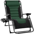 Oversized Padded Zero Gravity Chair, Folding Recliner w/ Headrest, Side Tray - Black/Forest Green