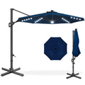 360-Degree Solar LED Cantilever Offset Patio Umbrella w/ Tilt - 10ft - Navy Blue
