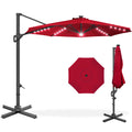 360-Degree Solar LED Cantilever Offset Patio Umbrella w/ Tilt - 10ft - Red