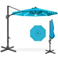 360-Degree Solar LED Cantilever Offset Patio Umbrella w/ Tilt - 10ft - Sky Blue
