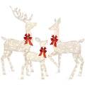 3-Piece Lighted Christmas Deer Set Outdoor Decor with LED Lights - White