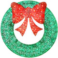 Pre-Lit Outdoor Christmas Wreath, LED Metal Holiday Decor w/ Bow - 48in - Green/Red
