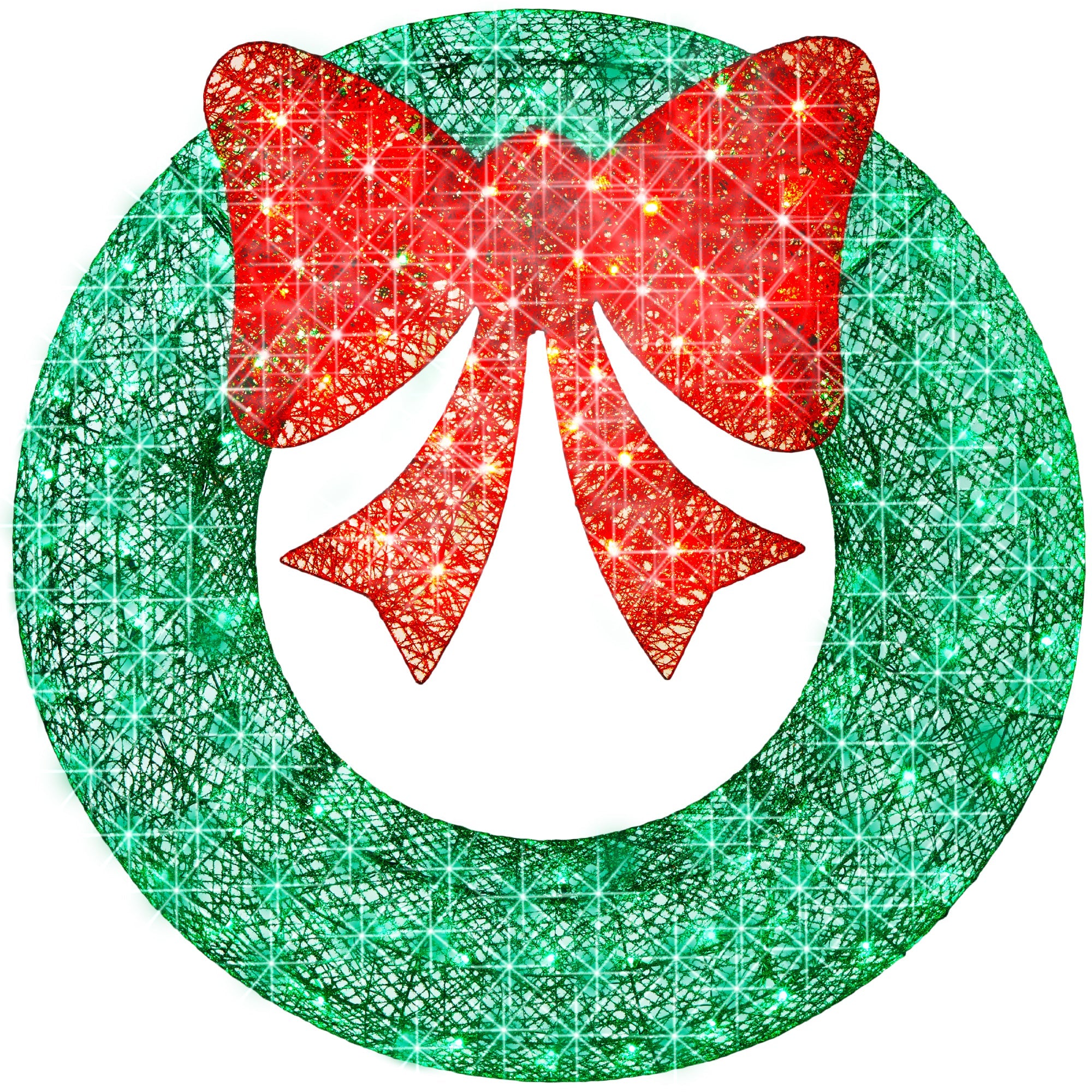 Pre-Lit Outdoor Christmas Wreath, LED Metal Holiday Decor w/ Bow - 48in - Green/Red