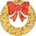 Pre-Lit Outdoor Christmas Wreath, LED Metal Holiday Decor w/ Bow - 48in - Gold/Red