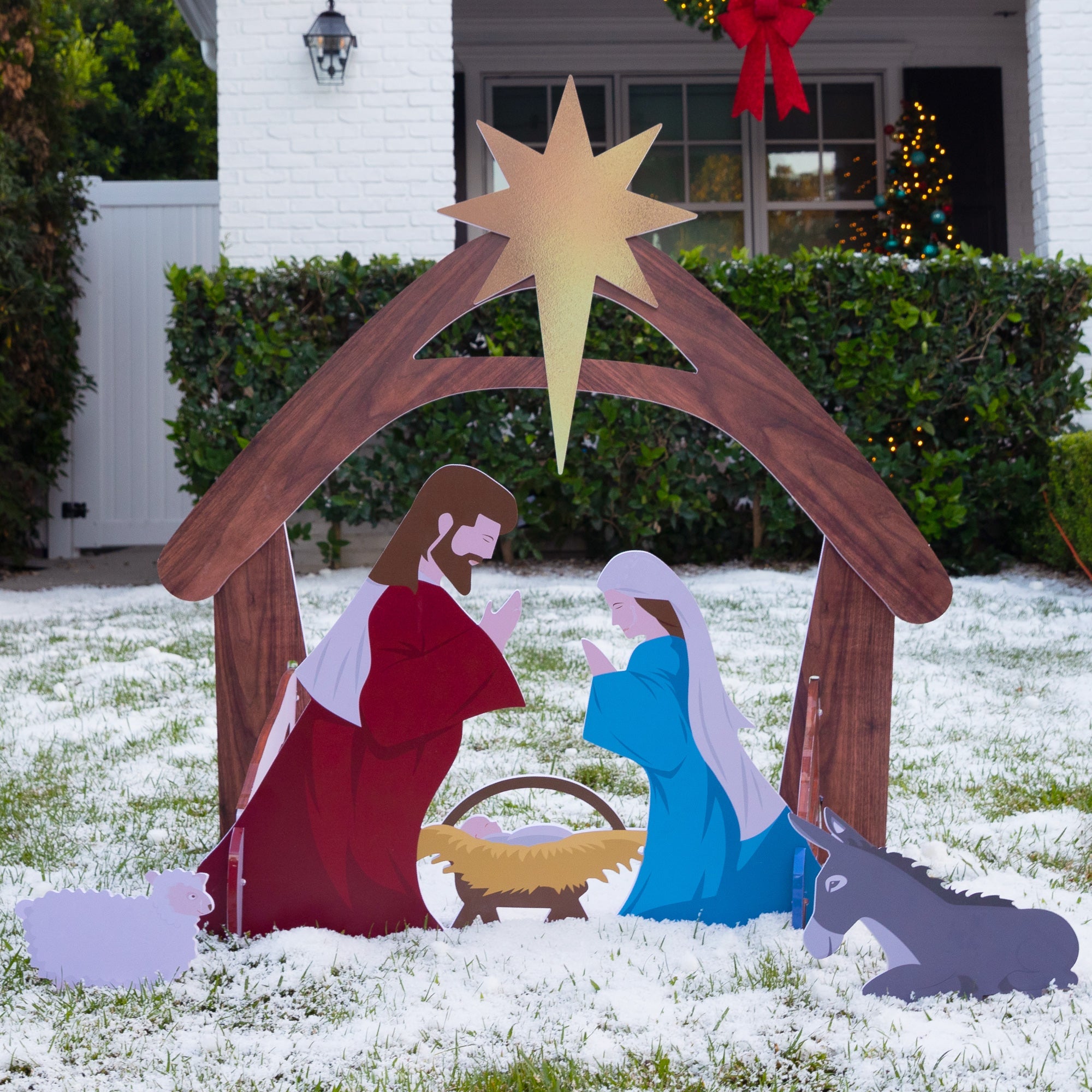 Christmas Nativity Scene Yard Decoration w/ Water Resistant PVC - Multicolor