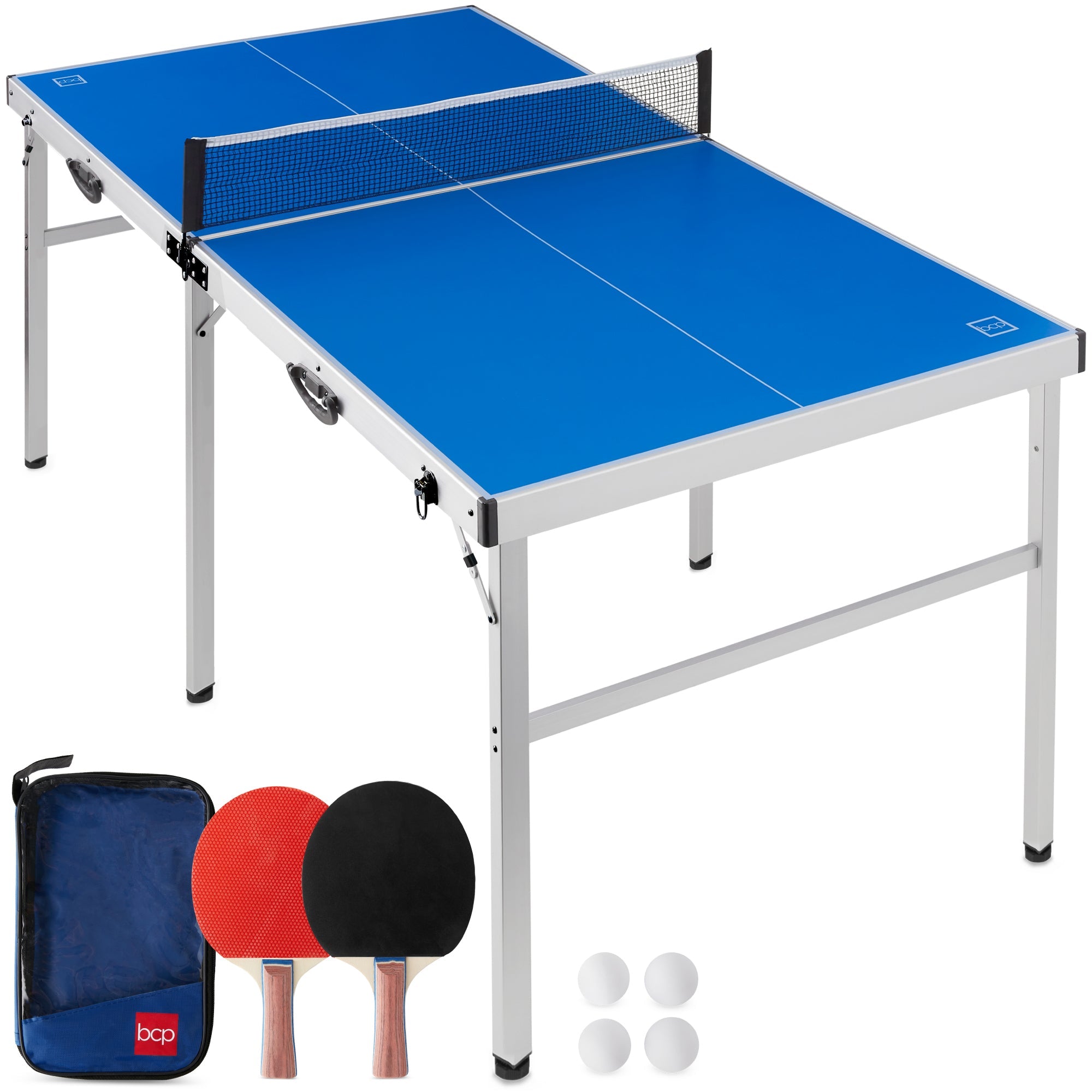 Portable Ping Pong Table Tennis Game Set w/ Paddles, Balls - 6x3ft - Blue