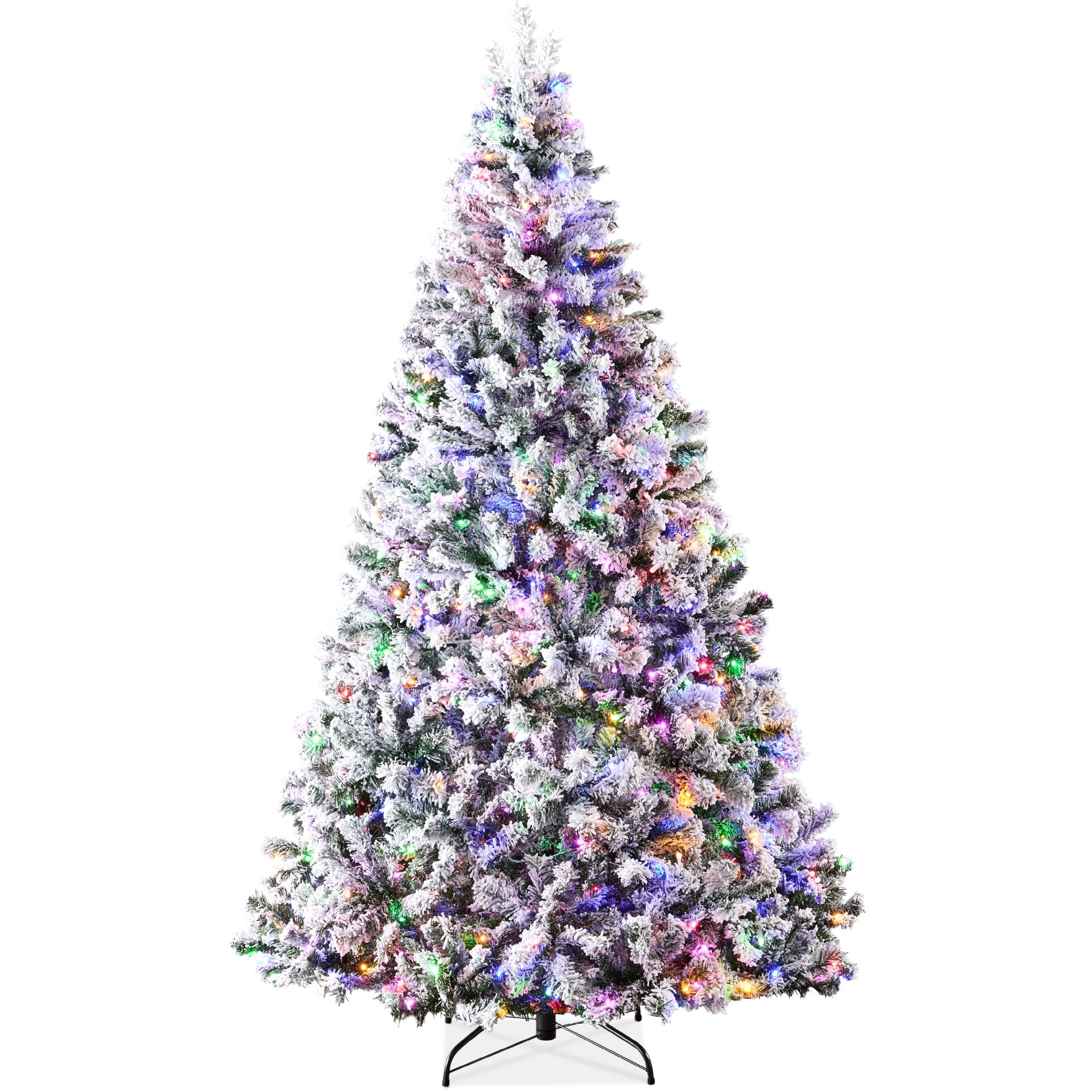 Pre-Lit Snow Flocked Artificial Pine Christmas Tree w/ Multicolored Lights - 7.5ft