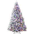 Pre-Lit Snow Flocked Artificial Pine Christmas Tree w/ Multicolored Lights - 9ft