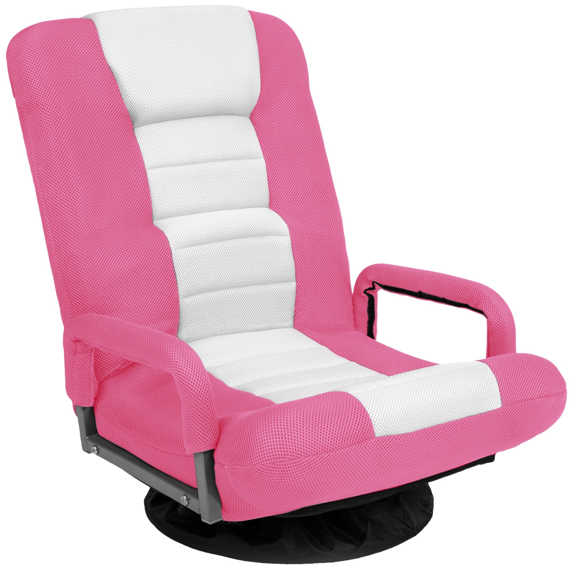 Gaming Floor Chair w/ 360-Degree Swivel, Armrest, Adjustable Backrest - Pink/White