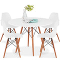 5-Piece Mid-Century Modern Dining Set w/ 4 Chairs, Wooden Legs, Metal Frame - White/Walnut