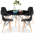 5-Piece Mid-Century Modern Dining Set w/ 4 Chairs, Wooden Legs, Metal Frame - Black/Oak