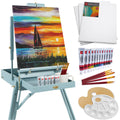 Portable Wooden French Easel w/ 32pc Beginners Kit - Blue