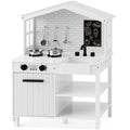 Pretend Play Wooden Farmhouse Kitchen Set w/ Storage, 5 Accessories - White