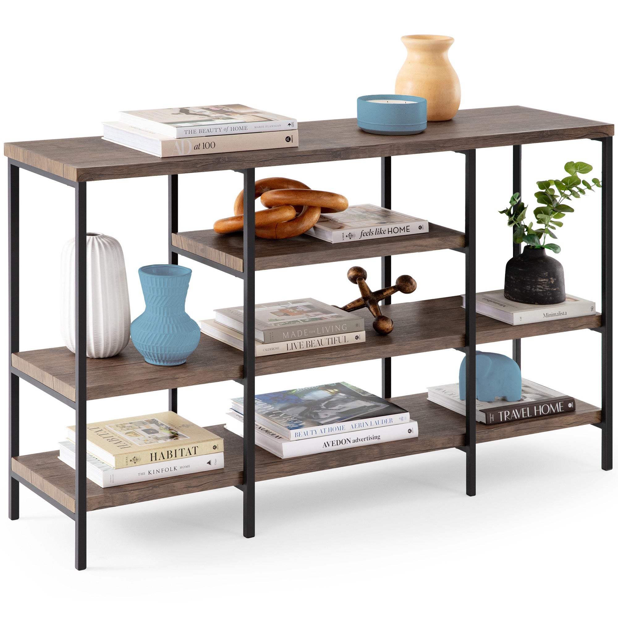 4-Tier Industrial Console Table w/ Tall Shelf Space - 55in - Dark Walnut
