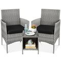 3-Piece Outdoor Patio Wicker Bistro Set w/ Side Storage Table - Gray/Black