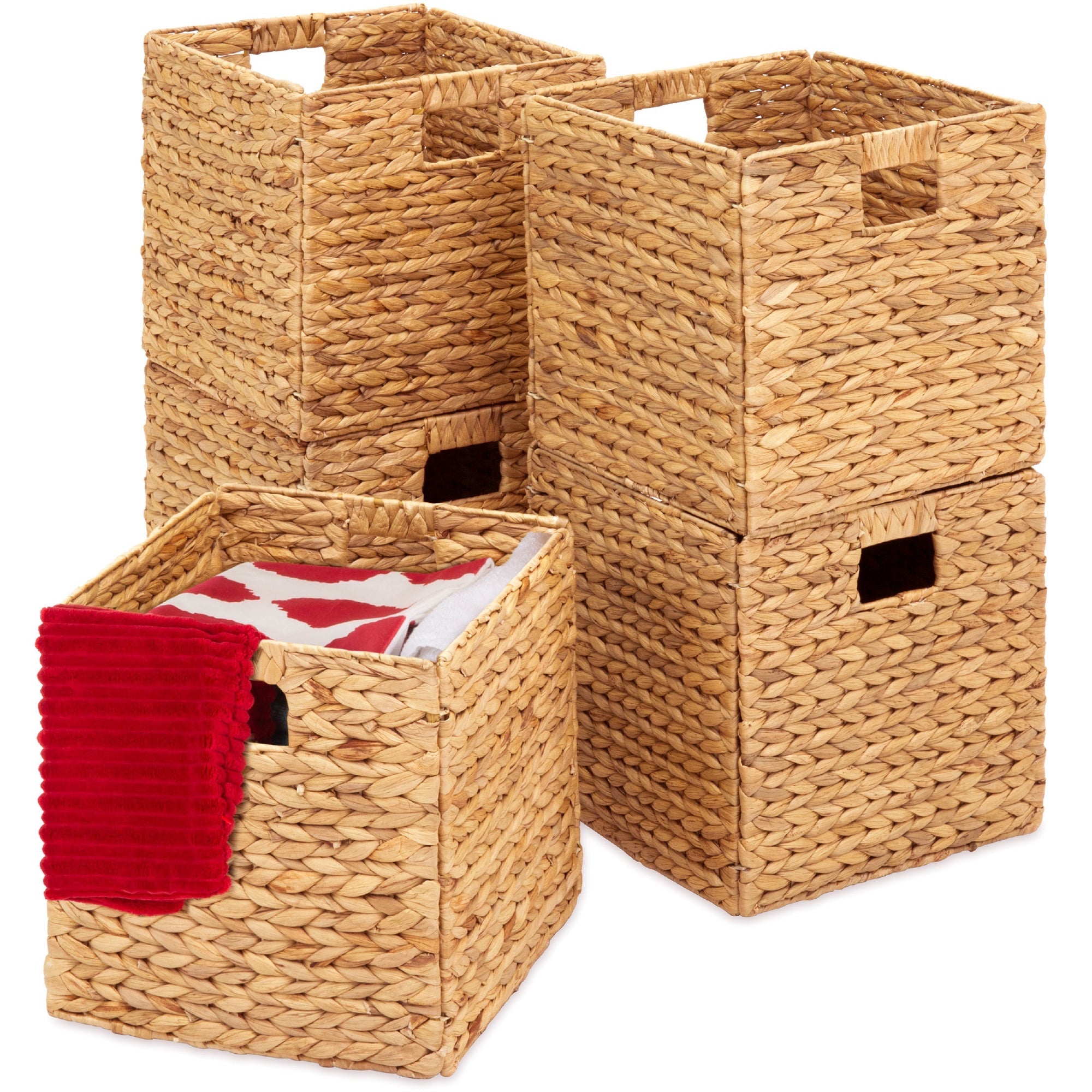Set of 5 Collapsible Hyacinth Storage Baskets w/ Inserts - 10.5x10.5in - Natural