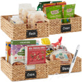 Set of 4 Water Hyacinth Pantry Baskets w/ Chalkboard, Chalk Marker - Natural