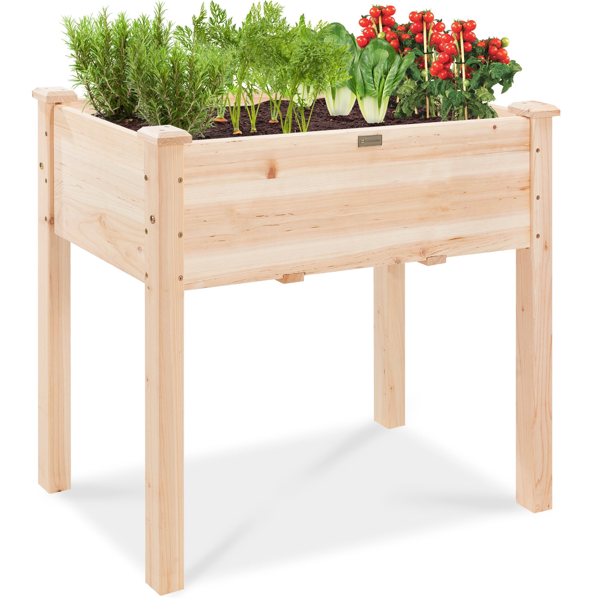 Raised Garden Bed, Elevated Wood Planter Box Stand w/ Bed Liner - 34x18x30in - Natural