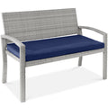 2-Person Wicker Porch Bench for Outdoor, Garden w/ 700lb Capacity - 47in - Gray/Navy
