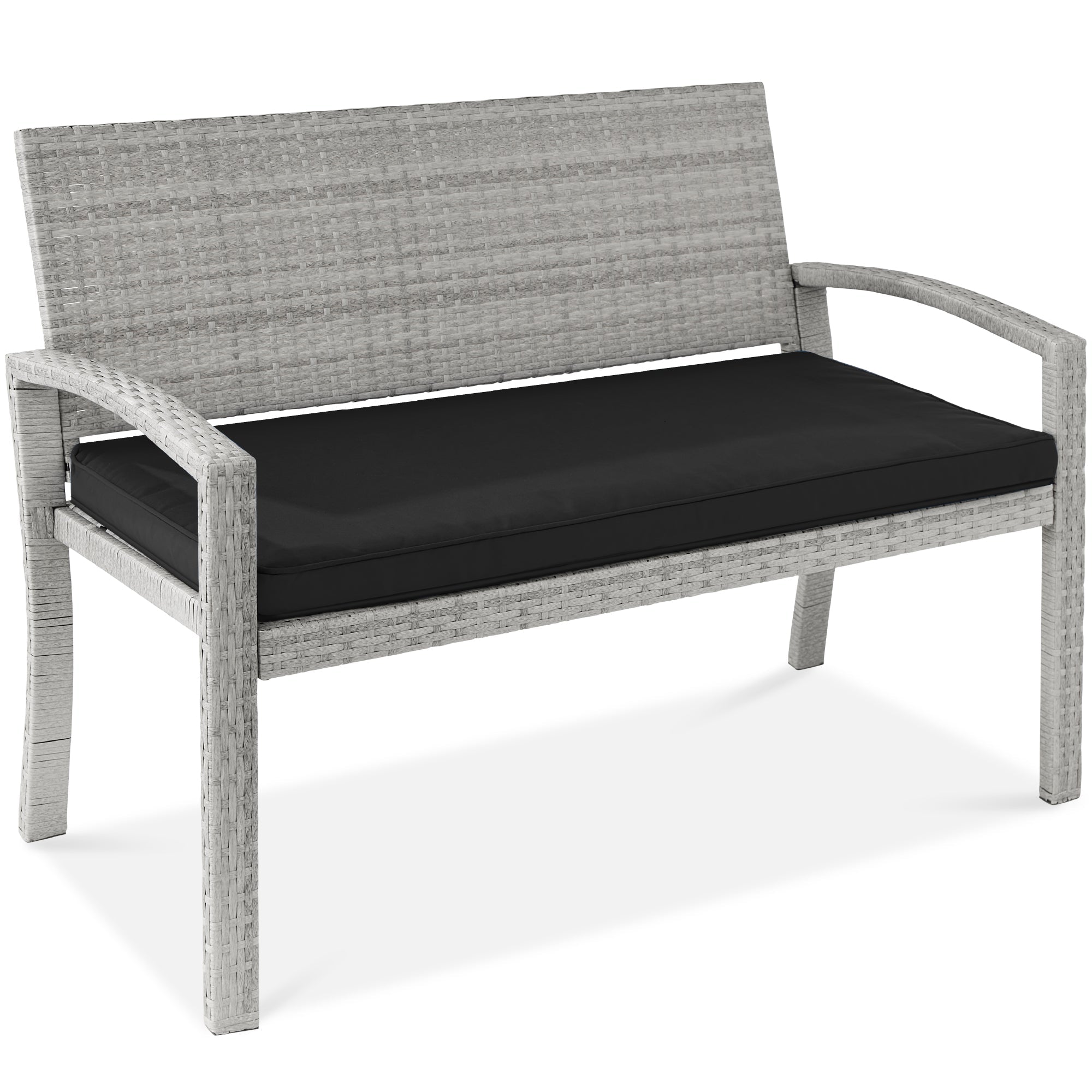 2-Person Wicker Porch Bench for Outdoor, Garden w/ 700lb Capacity - 47in - Gray/Black