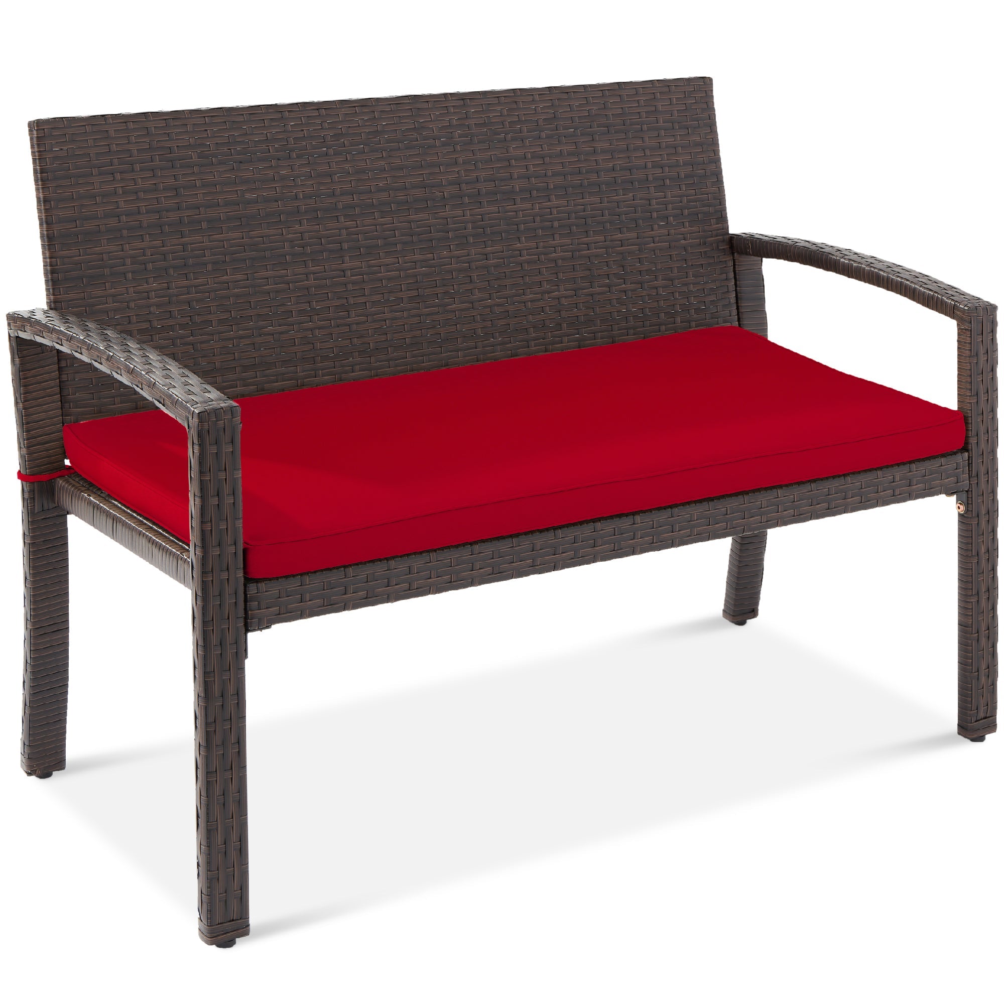 2-Person Wicker Porch Bench for Outdoor, Garden w/ 700lb Capacity - 47in - Brown/Red