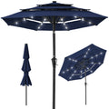 3-Tier Solar Patio Umbrella w/ LED Lights, Tilt Adjustment, Crank - 10ft - Navy Blue