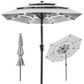 3-Tier Solar Patio Umbrella w/ LED Lights, Tilt Adjustment, Crank - 10ft - Fog Gray