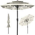3-Tier Solar Patio Umbrella w/ LED Lights, Tilt Adjustment, Crank - 10ft - Ivory