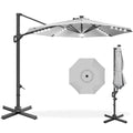 360-Degree Solar LED Cantilever Offset Patio Umbrella w/ Tilt - 10ft - Fog Gray