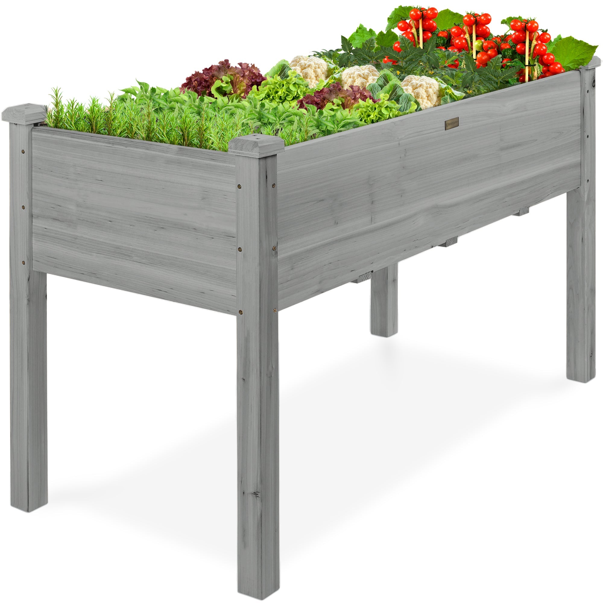 Raised Garden Bed, Elevated Wooden Planter Box w/ Foot Caps - 48x24x30in - Gray