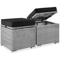 Set of 2 Wicker Ottomans, Multipurpose w/ Removable Cushions, Steel Frame - Gray/Black