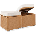 Set of 2 Wicker Ottomans, Multipurpose w/ Removable Cushions, Steel Frame - Natural/Ivory
