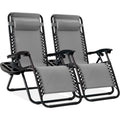 Set of 2 Adjustable Zero Gravity Patio Chair Recliners w/ Cup Holders - Ice Gray