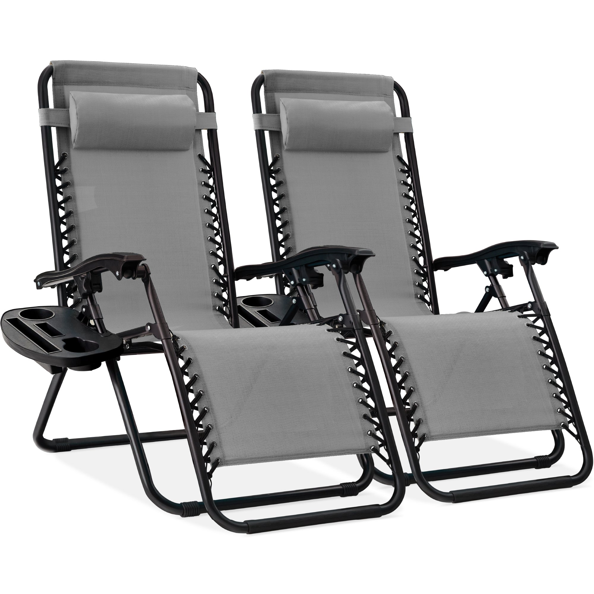 Set of 2 Adjustable Zero Gravity Patio Chair Recliners w/ Cup Holders - Ice Gray
