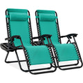Set of 2 Adjustable Zero Gravity Patio Chair Recliners w/ Cup Holders - Mint