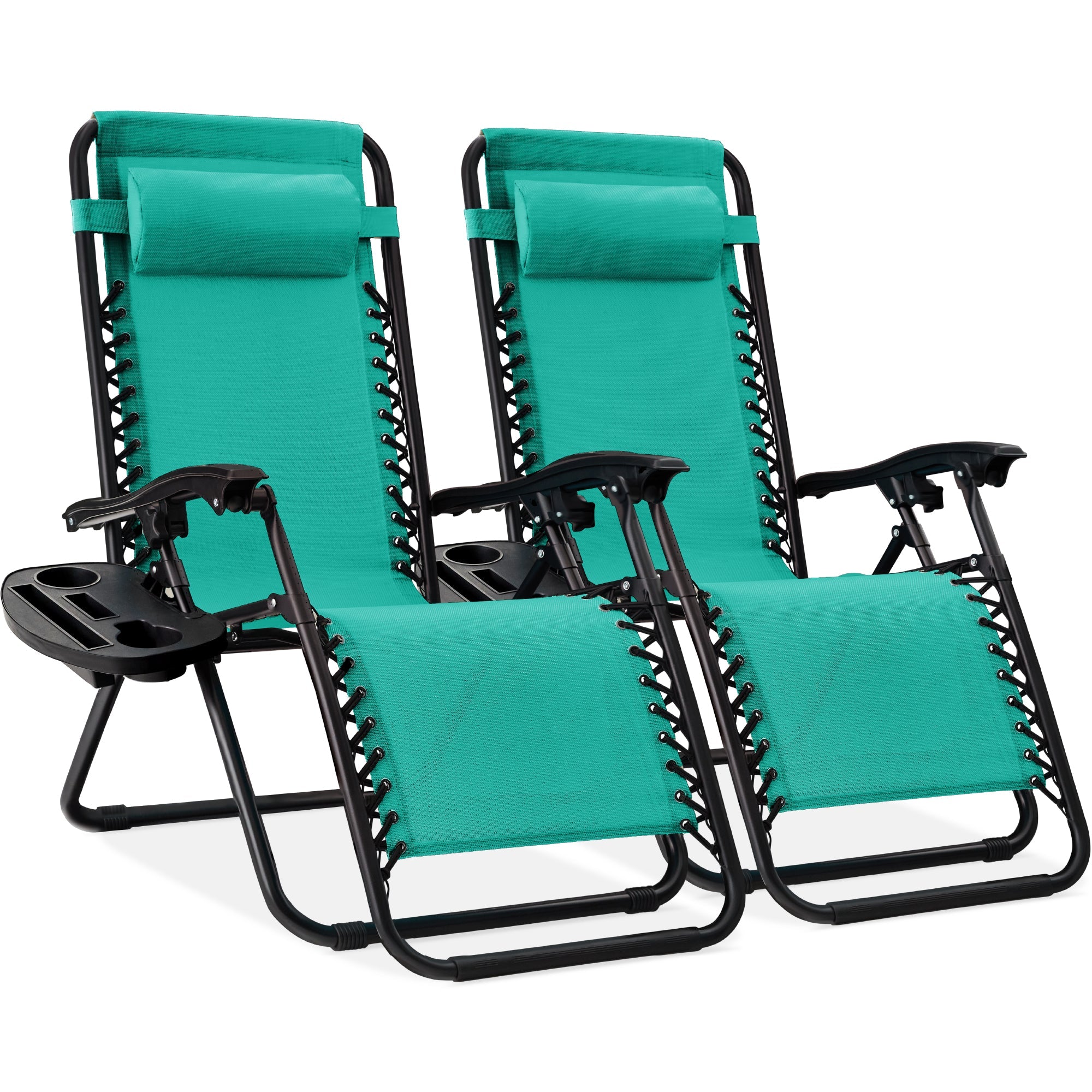 Set of 2 Adjustable Zero Gravity Patio Chair Recliners w/ Cup Holders - Mint