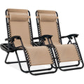 Set of 2 Adjustable Zero Gravity Patio Chair Recliners w/ Cup Holders - Sand