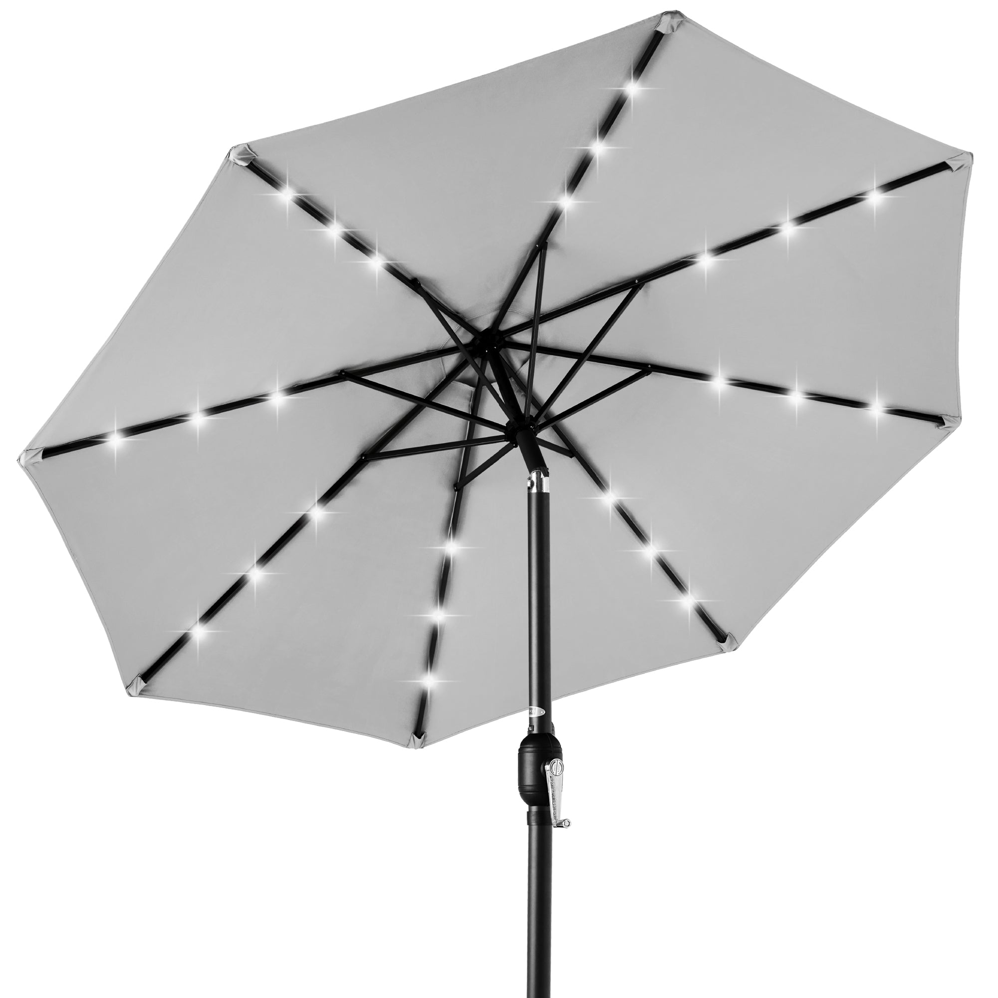 Solar LED Lighted Patio Umbrella w/ Tilt Adjustment, UV-Resistant - 10ft - Fog Gray