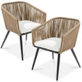 Set of 2 Outdoor Woven Wicker Patio Dining Chairs, 250lb Capacity - Natural/Ivory