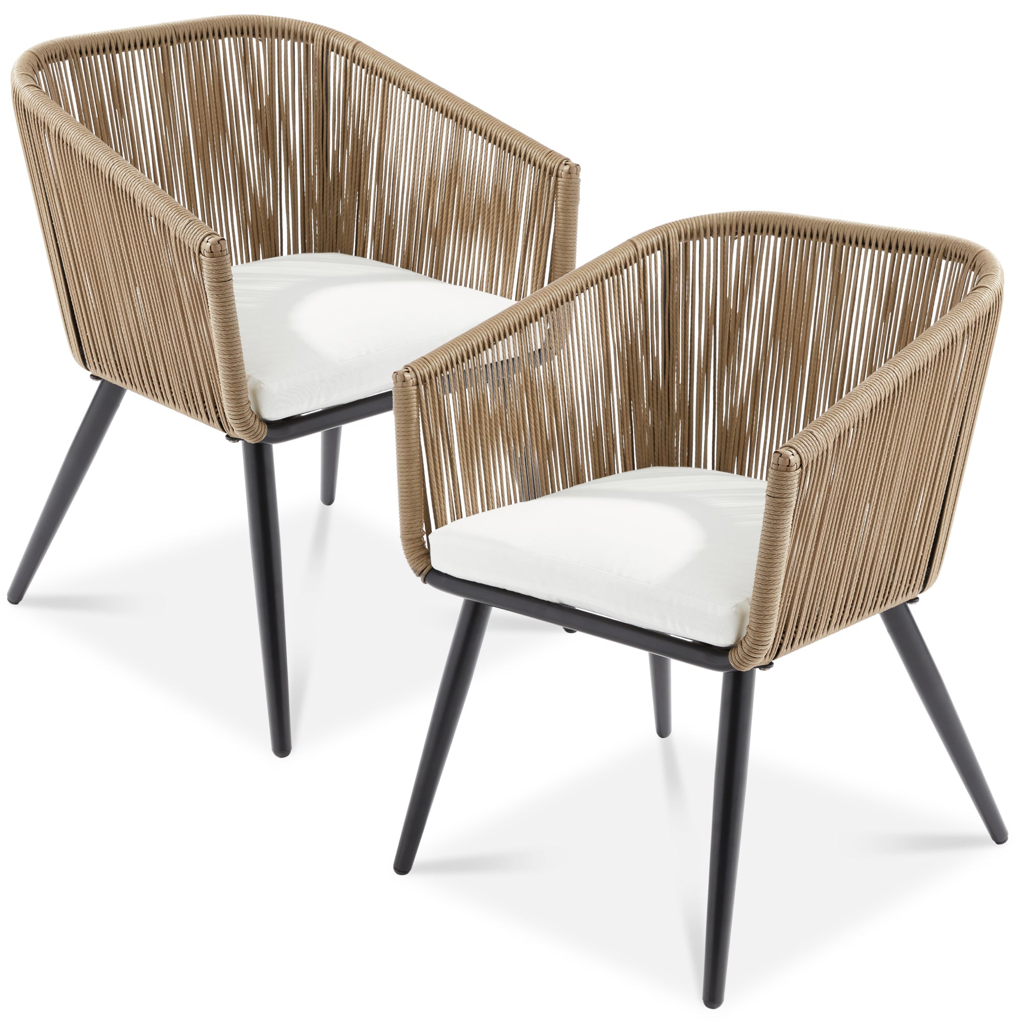 Set of 2 Outdoor Woven Wicker Patio Dining Chairs, 250lb Capacity - Natural/Ivory
