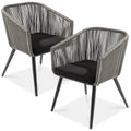 Set of 2 Outdoor Woven Wicker Patio Dining Chairs, 250lb Capacity - Gray/Black