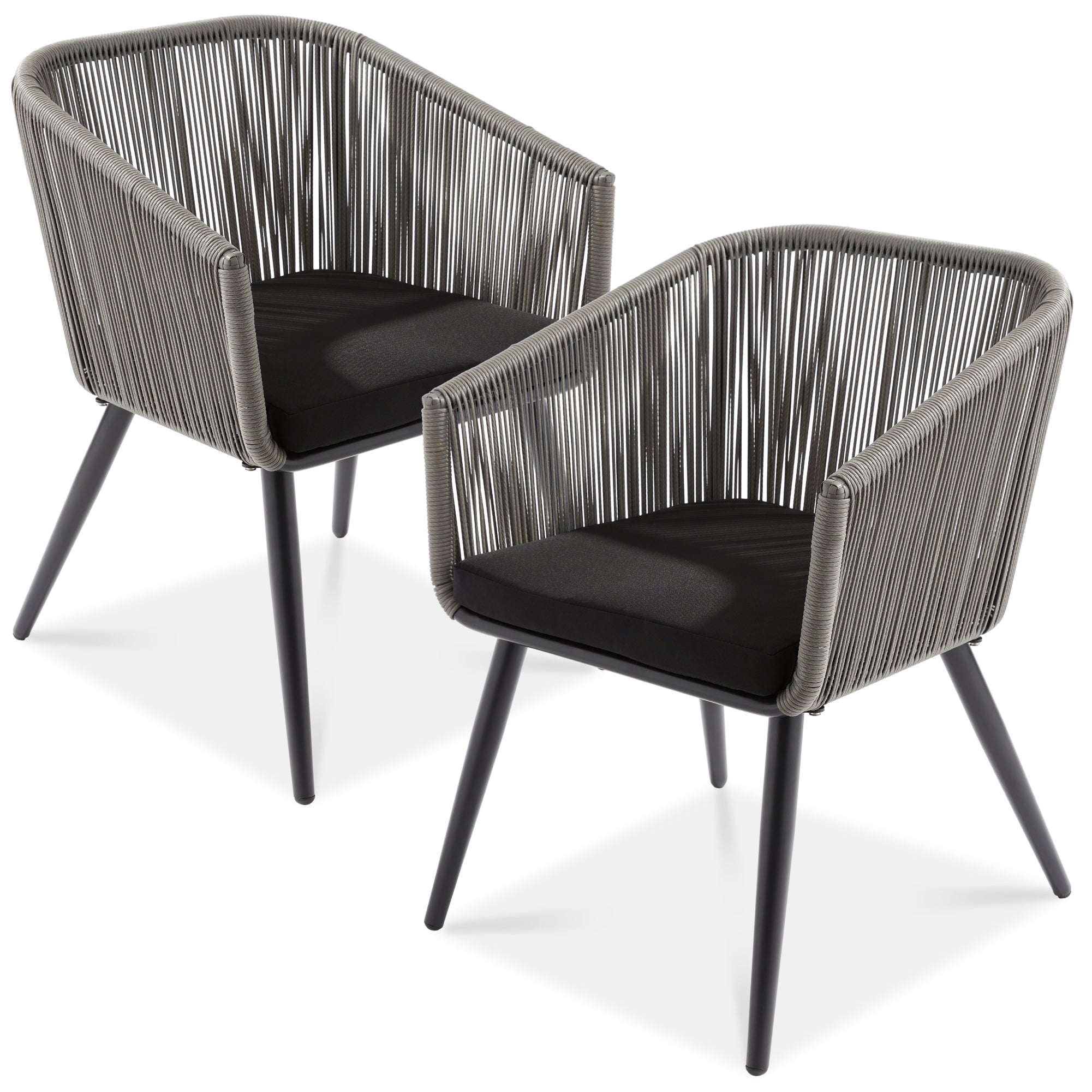 Set of 2 Outdoor Woven Wicker Patio Dining Chairs, 250lb Capacity - Gray/Black