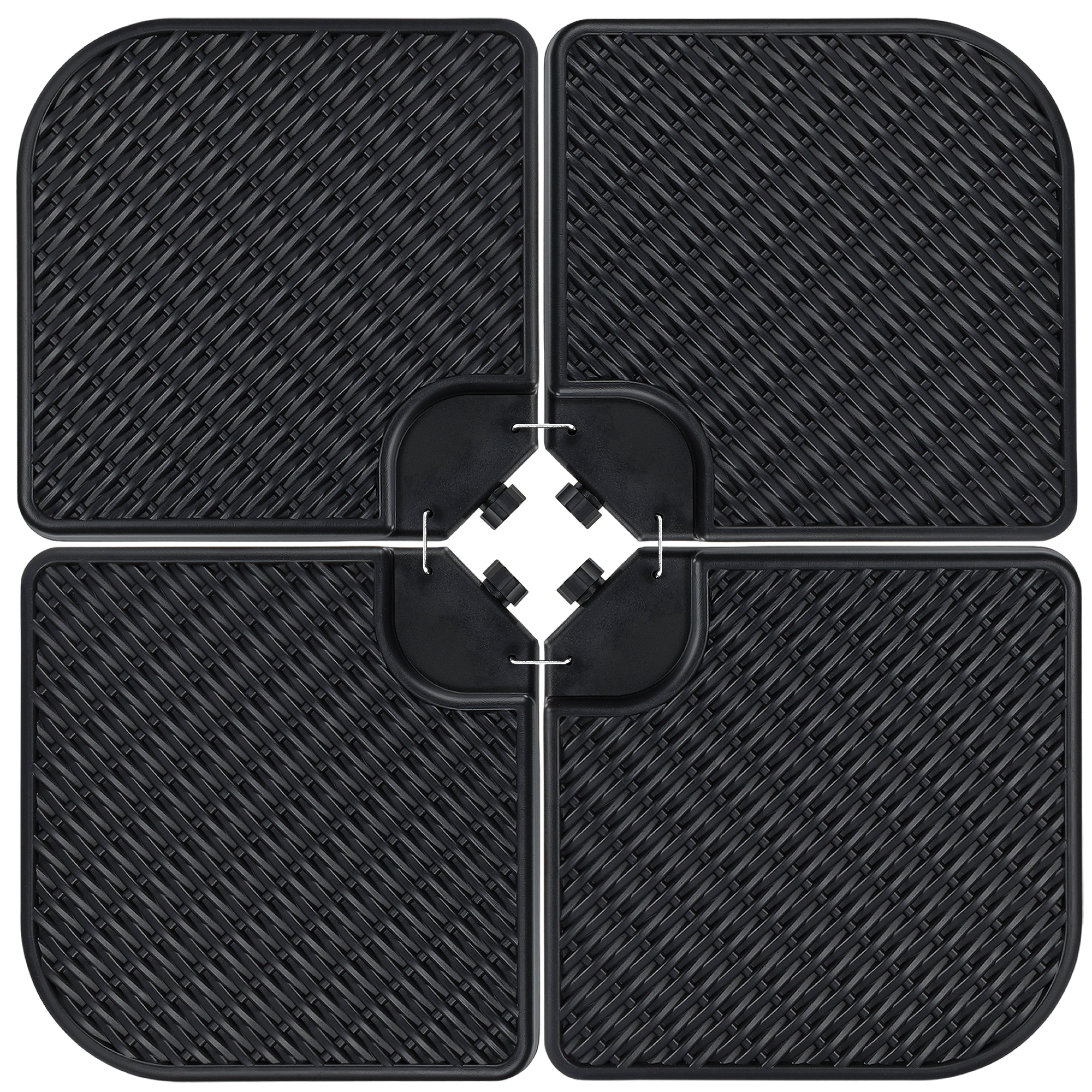 4-Piece Cantilever Offset Patio Umbrella Stand Square Base Plate Set - Black Faux Wicker